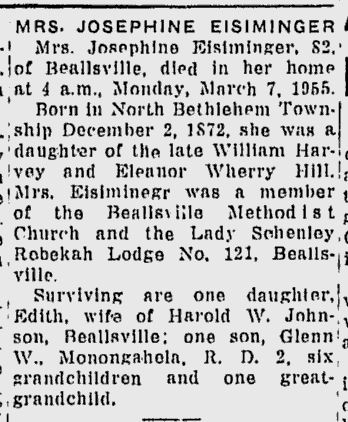 Josephine Eisiminger obit
